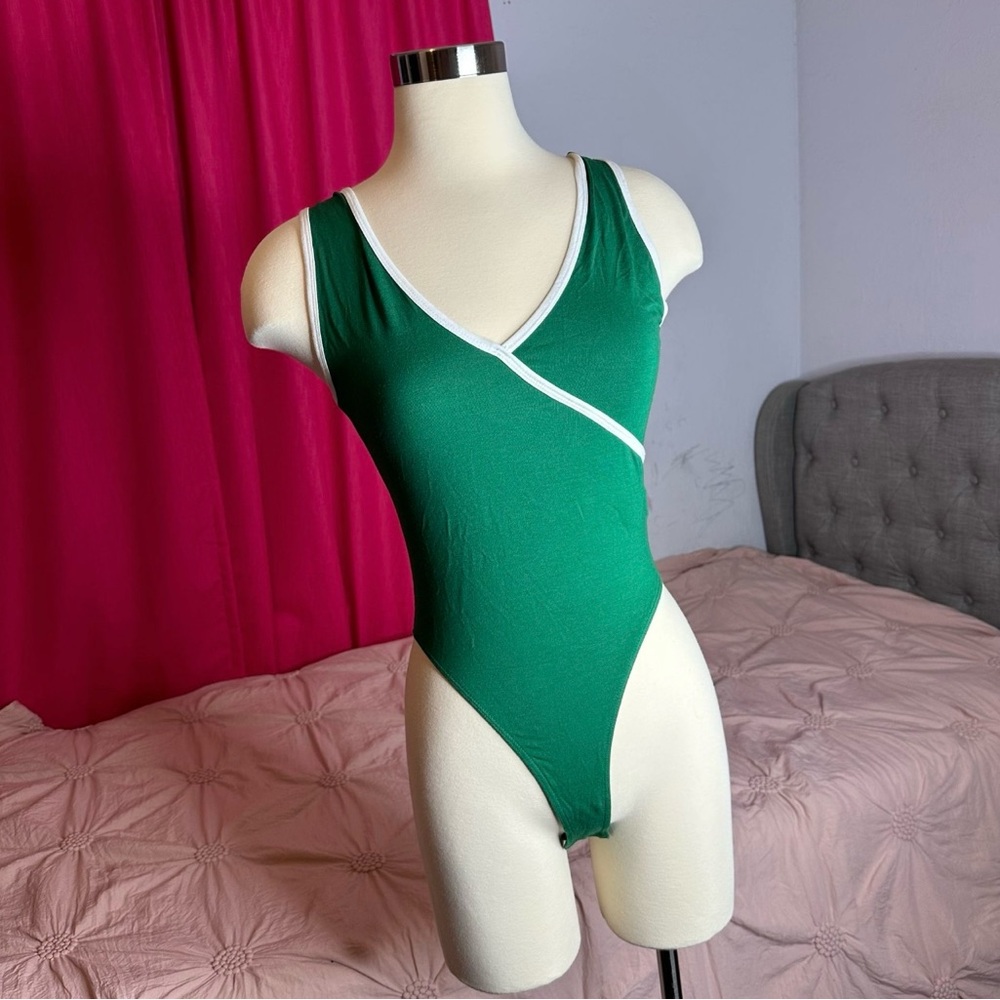 Forever 21 Green and White One-Piece Bodysuit